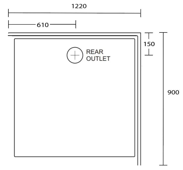 Aussie Polymarble Shower Base 1220X900 Rear Outlet LHR White