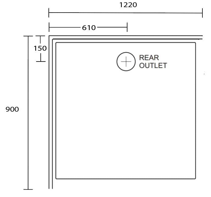 Aussie Polymarble Shower Base 1220X900 Rear Outlet RHR White