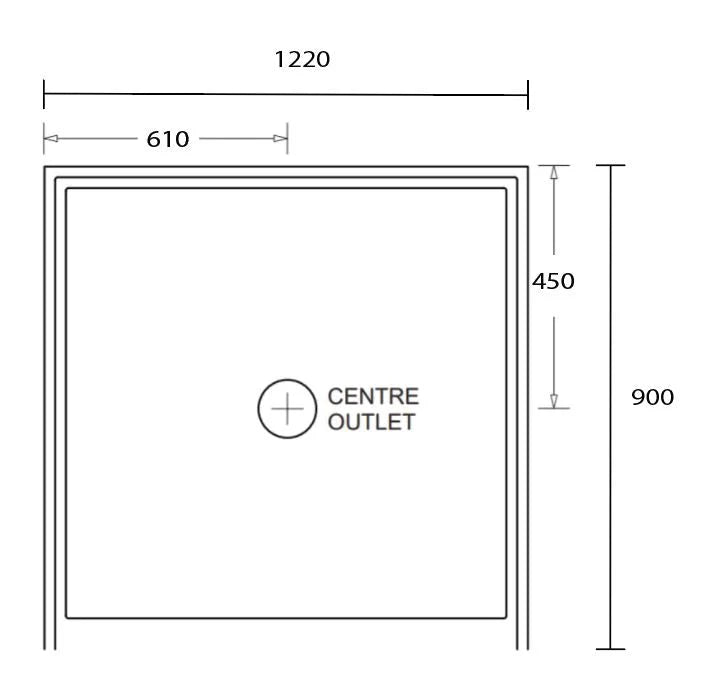 Aussie Polymarble Shower Base 1220x900 Centre Outlet White