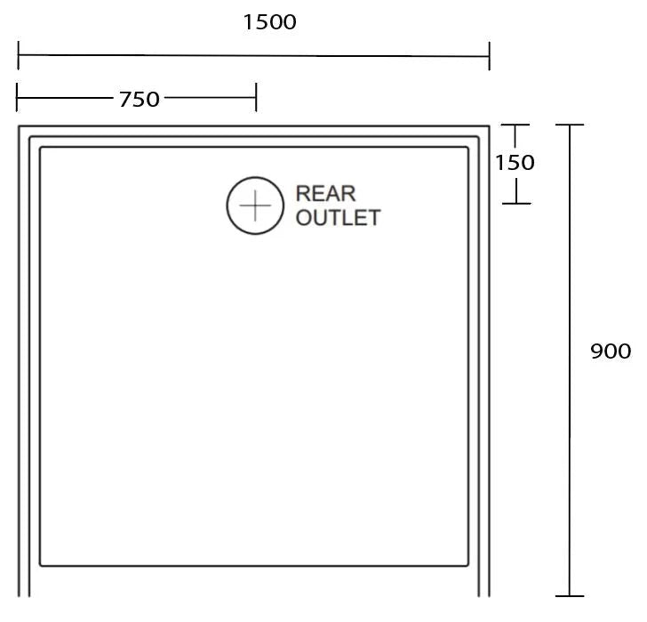 Aussie Polymarble Shower Base 1500x900 Rear Outlet White