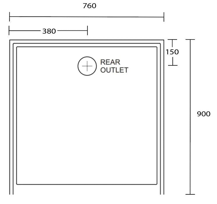 Aussie Polymarble Shower Base 760x900 Rear Outlet White