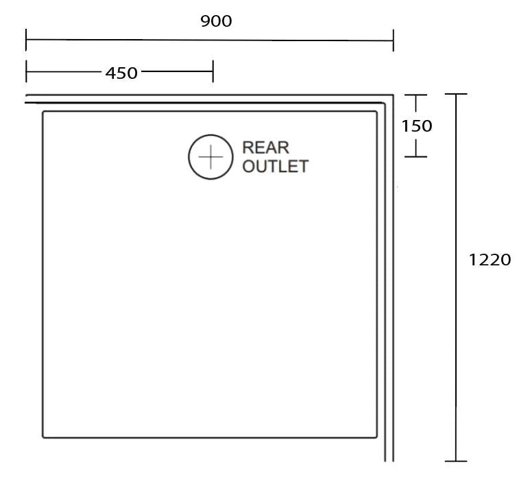 Aussie Polymarble Shower Base 900x1220 Rear Outlet LHR White