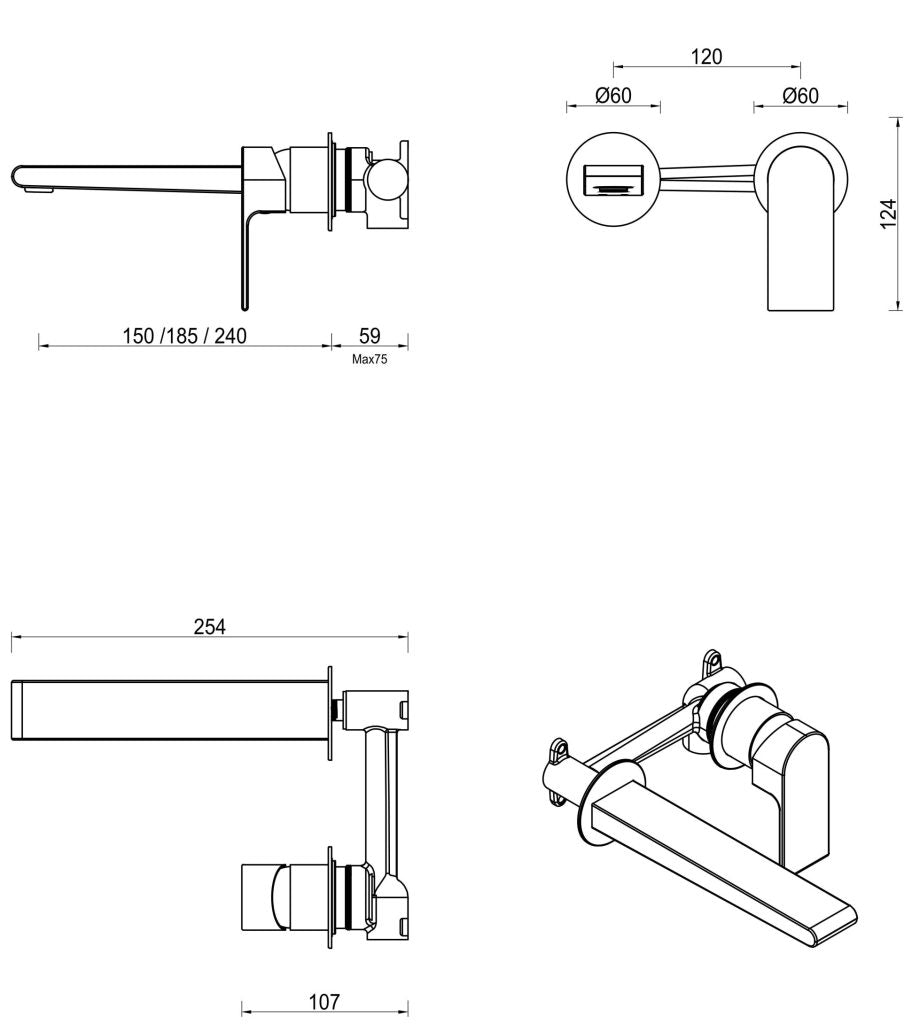 Eleniko Wall-Spout Combo – 2P – TRIM KIT ONLY
