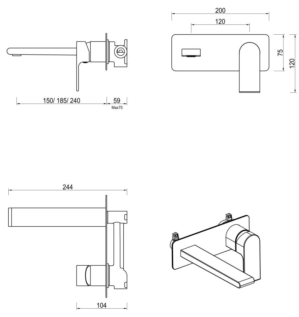 Beki Wall-Spout Combo – 1P – TRIM KIT ONLY