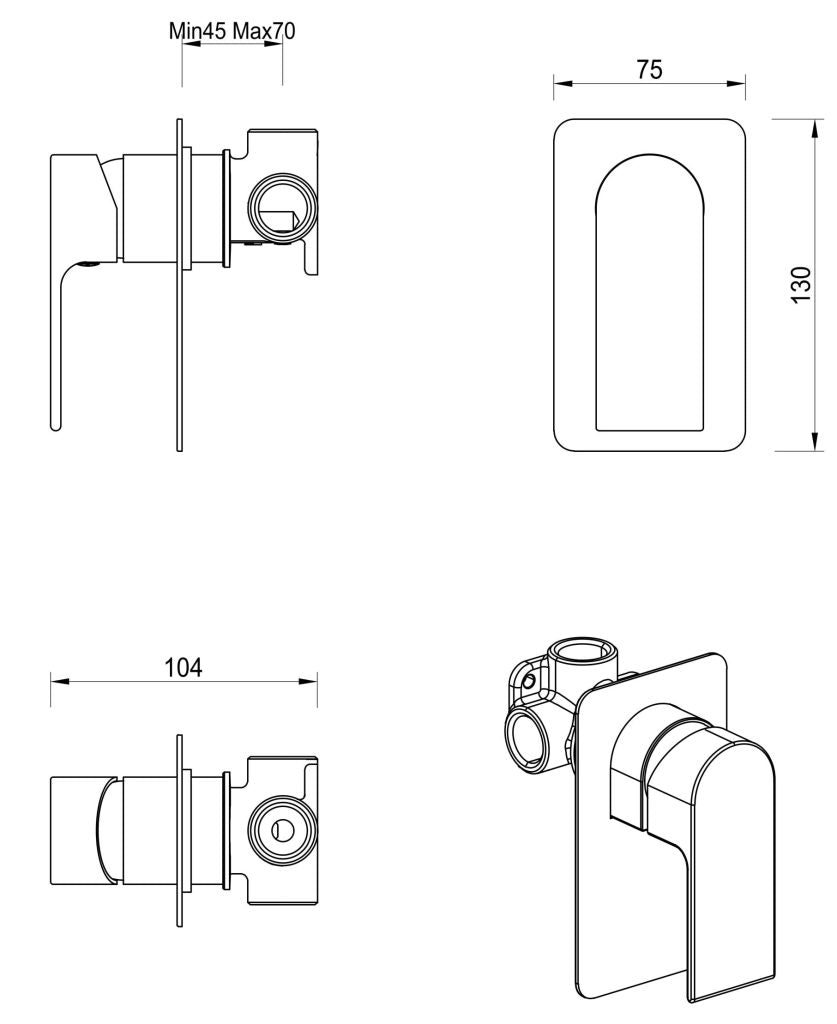 Beki Shower Mixer – Square Plate – TRIM KIT ONLY