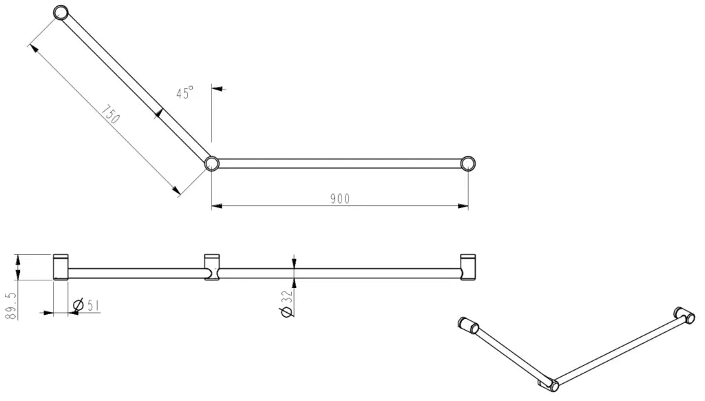 Mica Care Grab Rail – 45 Degree – 750x900mm