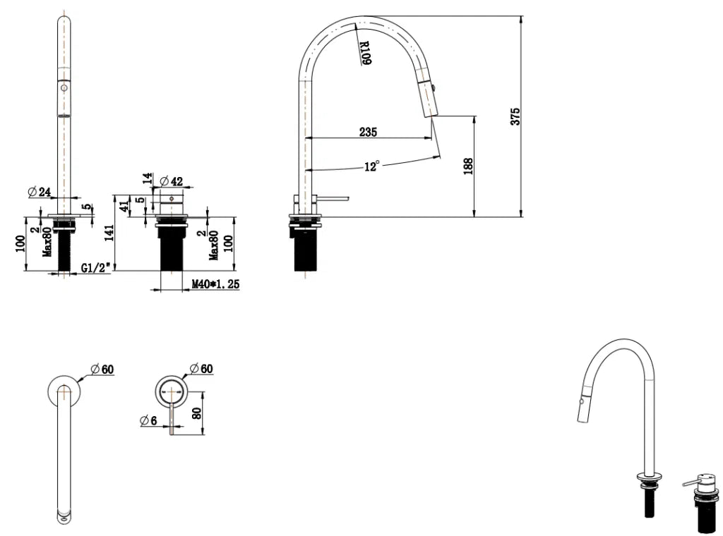 Mica Pull-Out Hob Mixer Set
