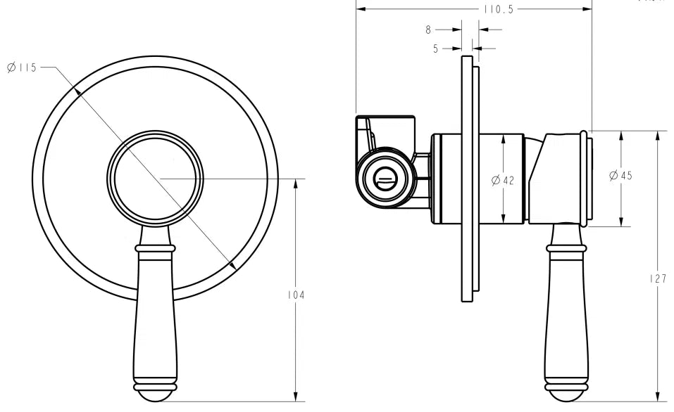 Clasico Shower Mixer - Trim Kit - Ceramic Handle