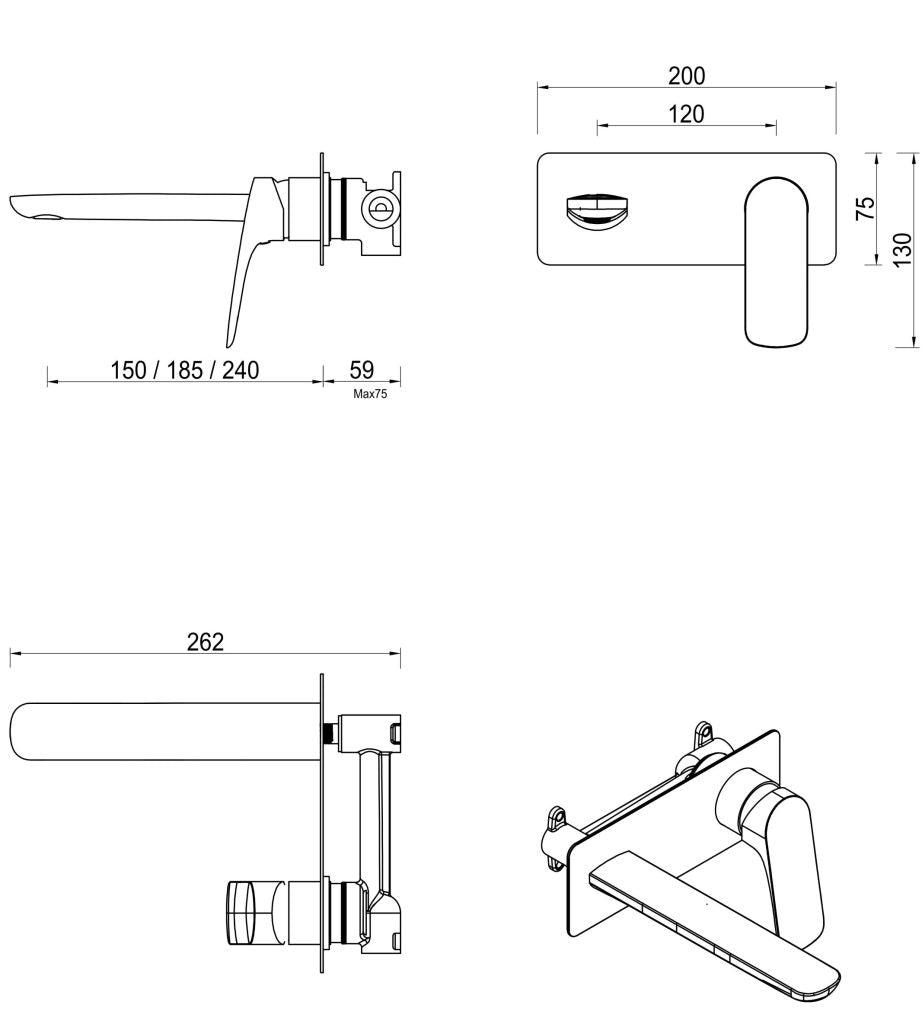 Kaza Wall-Spout Combo – 1P – TRIM KIT ONLY