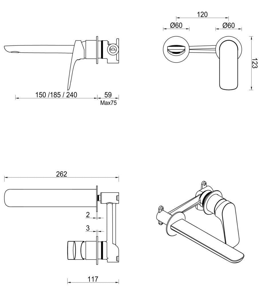 Kaza Wall-Spout Combo – 2P – TRIM KIT ONLY