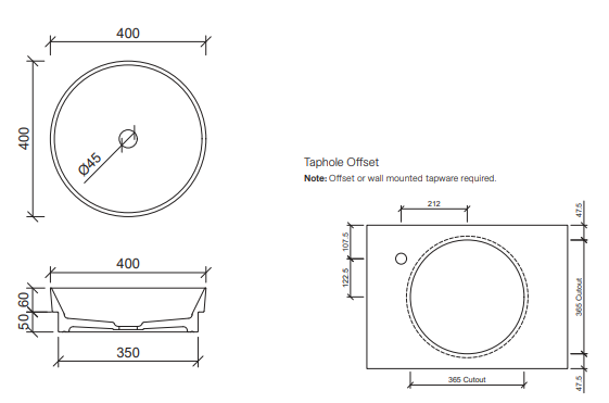 RADIUS Ceramic basin In White Gloss, White Matt, Black Matt