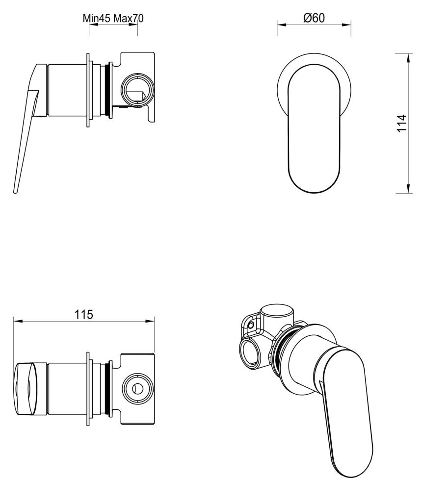 Lantra Shower Mixer – Round Plate – TRIM KIT ONLY