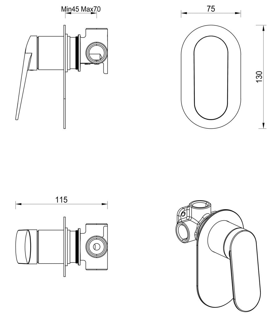 Lantra Shower Mixer – Oval Plate – TRIM KIT ONLY