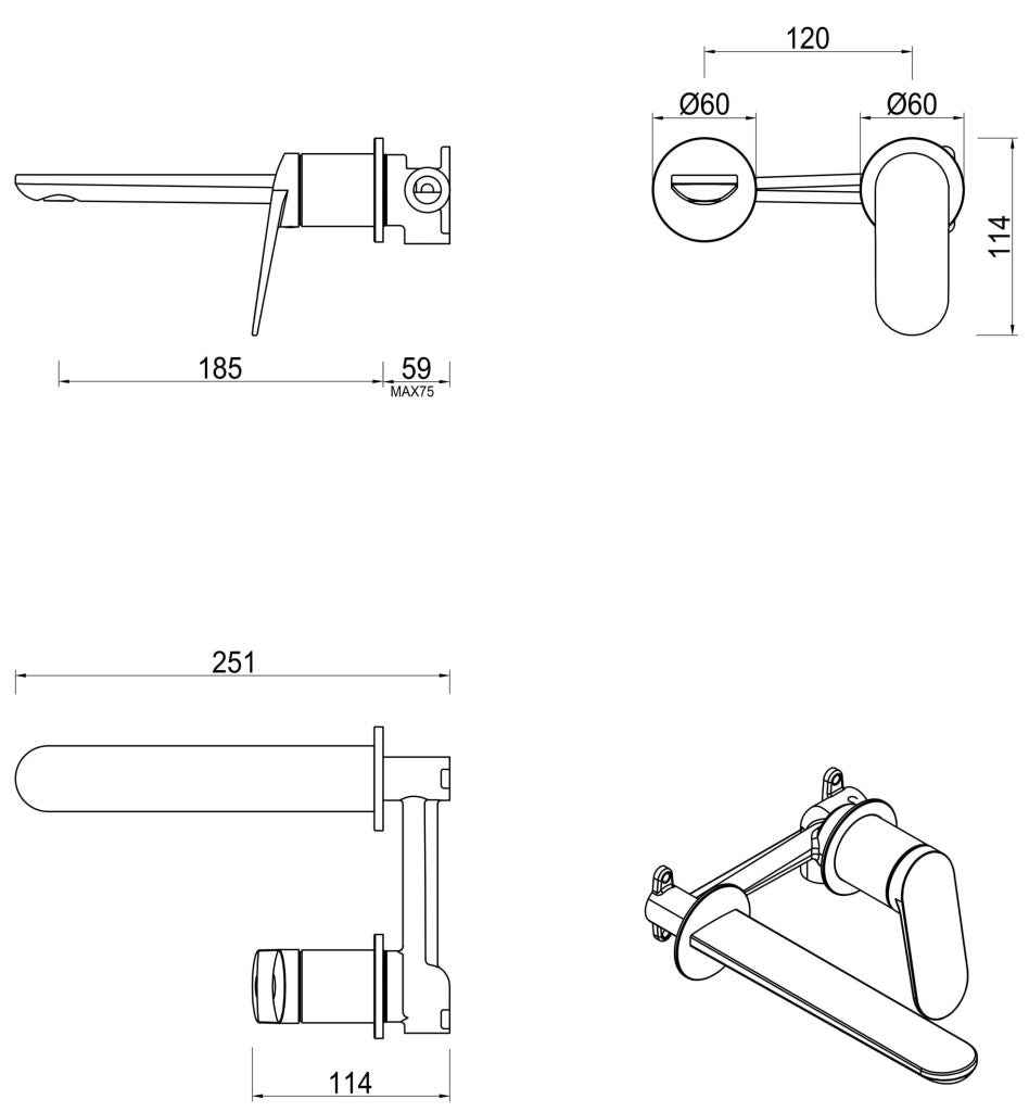 Lantra Wall-Spout Combo – 2P – TRIM KIT ONLY