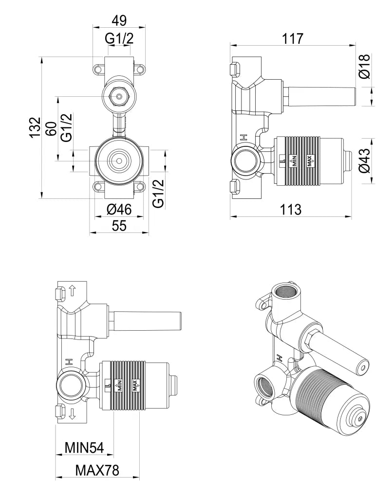 Lantra Shower Mixer Diverter – BODY ONLY