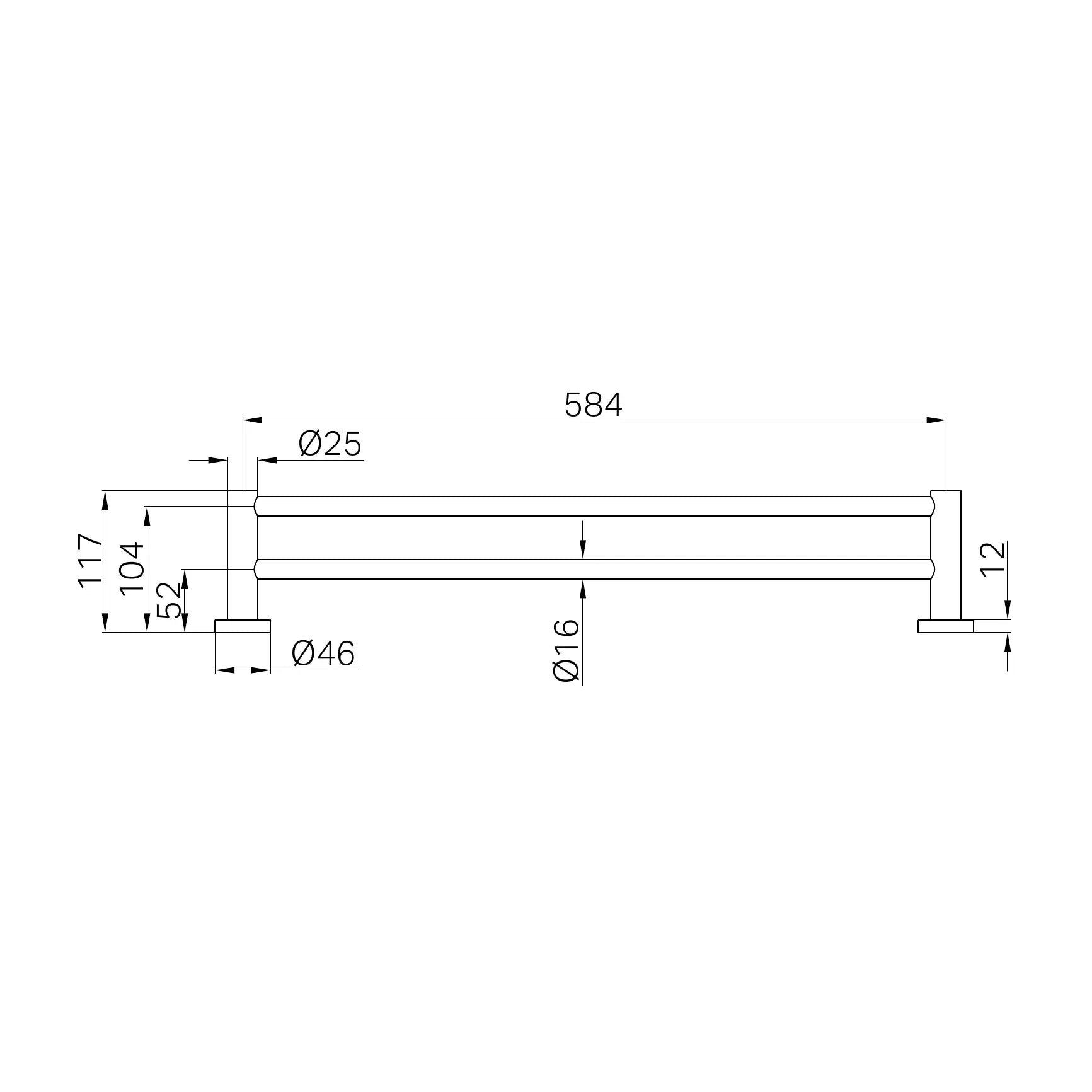 Mecca Double Towel Rail 600mm