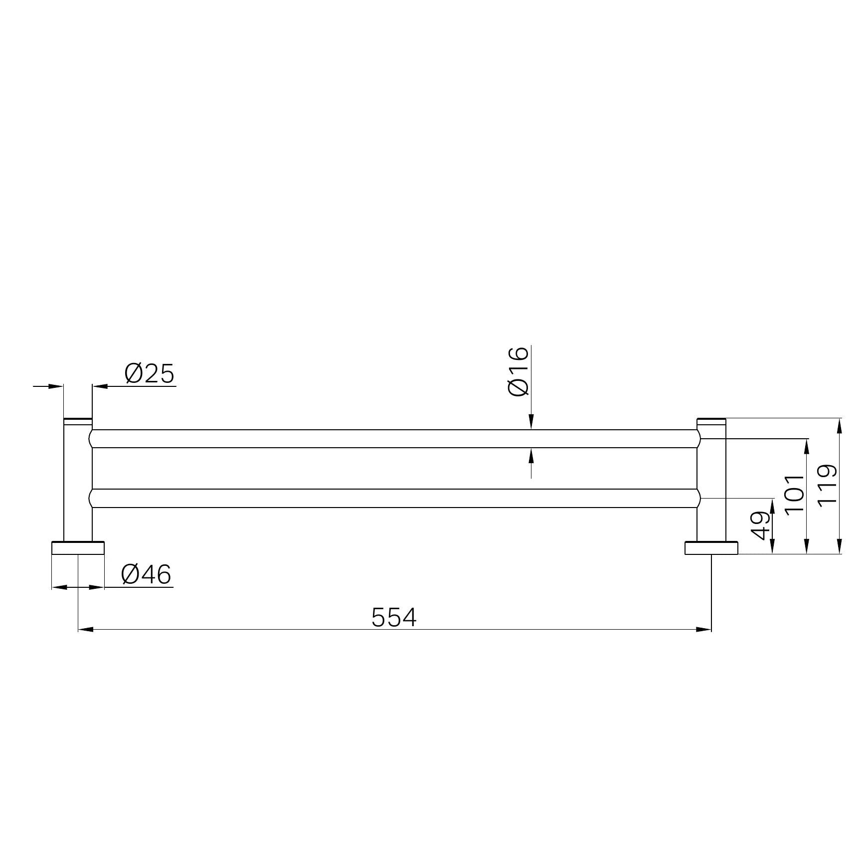 Dolce II Double Towel Rail 600mm