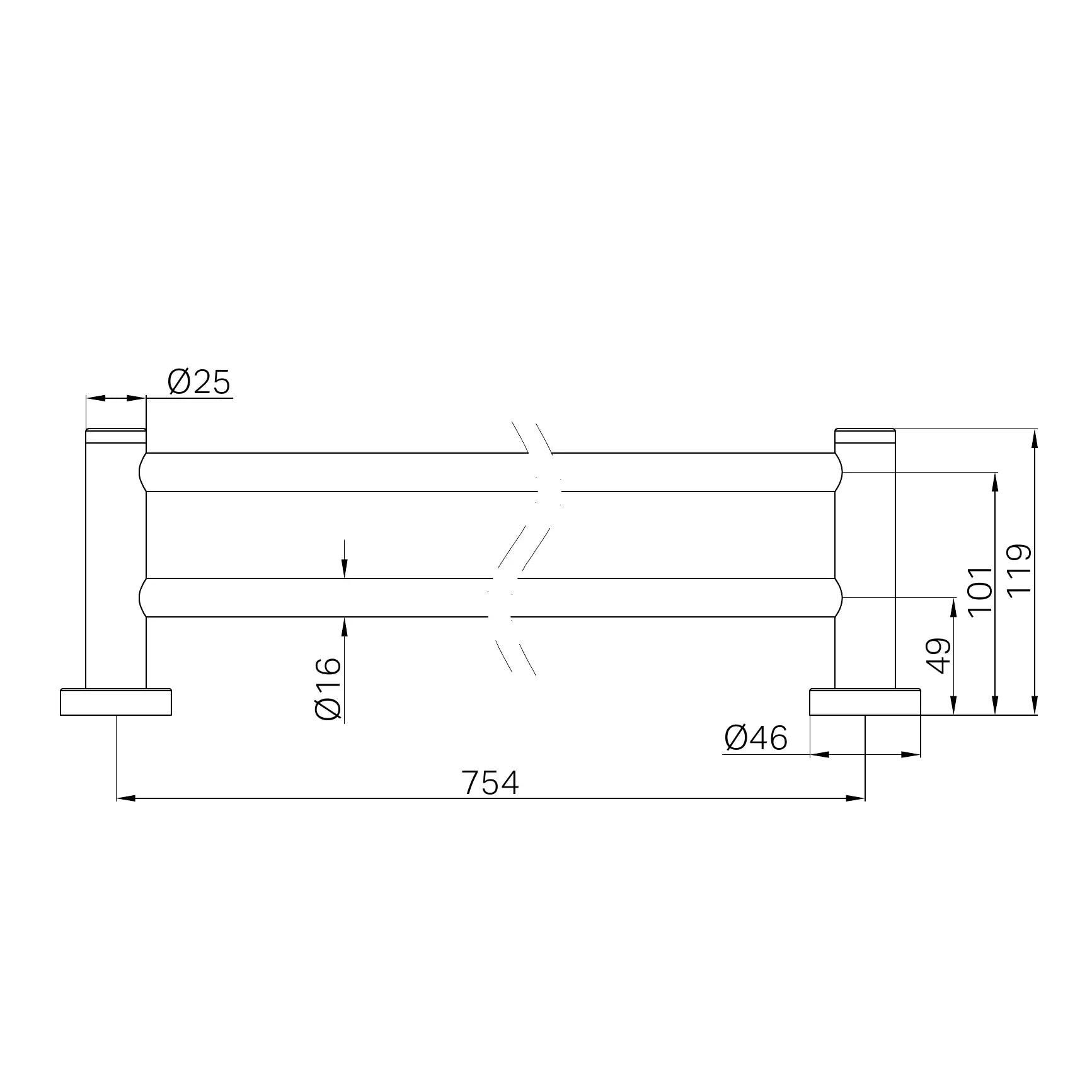 Dolce II Double Towel Rail 800mm