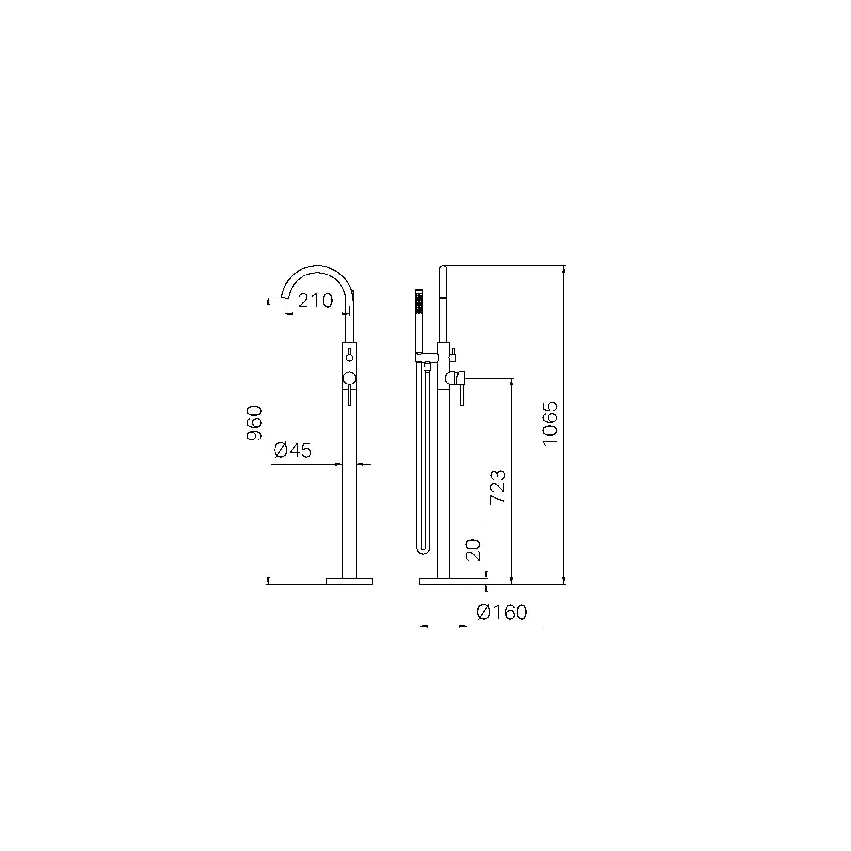 Mecca Round Freestanding Mixer With Hand Shower