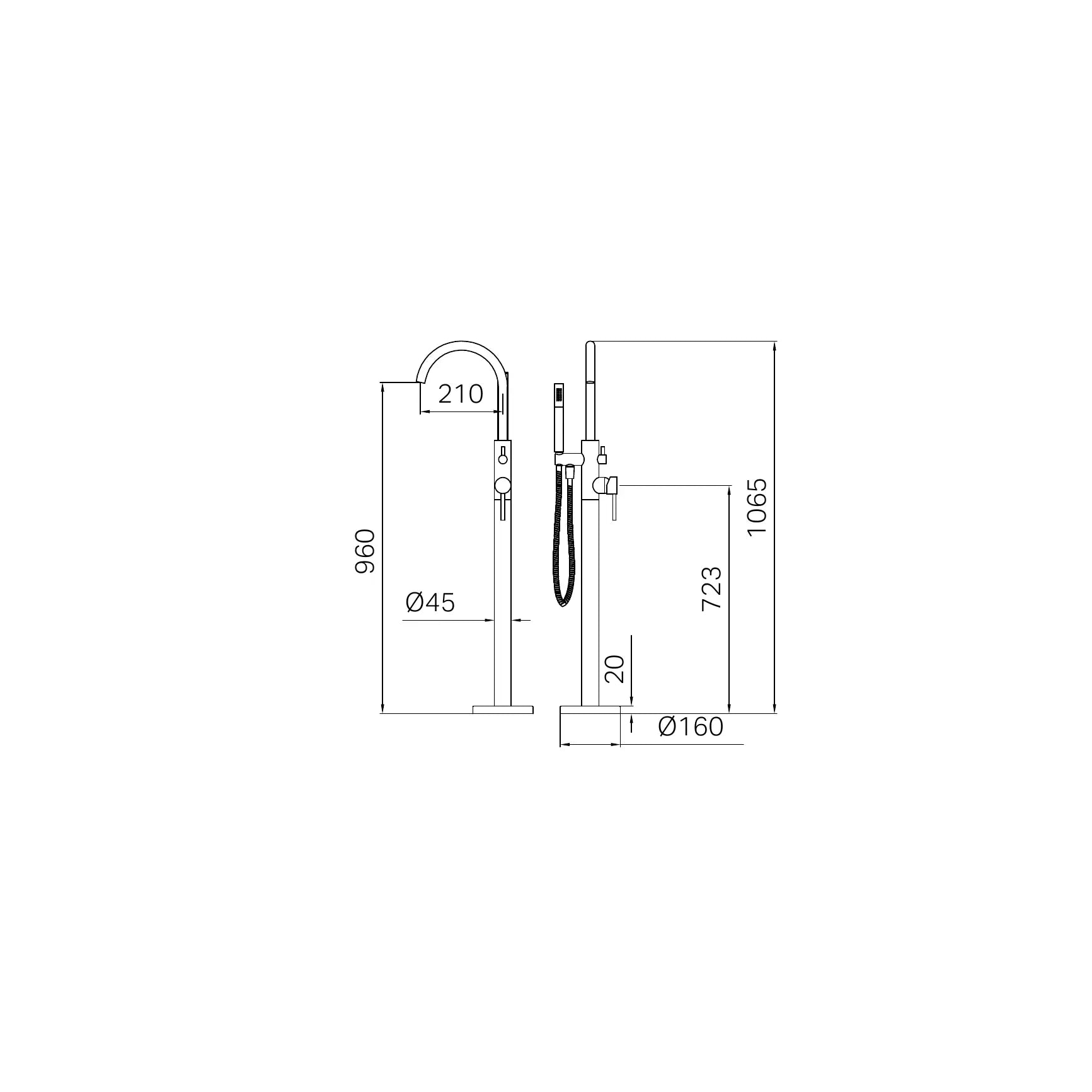 Mecca Round Freestanding Mixer With Hand Shower II