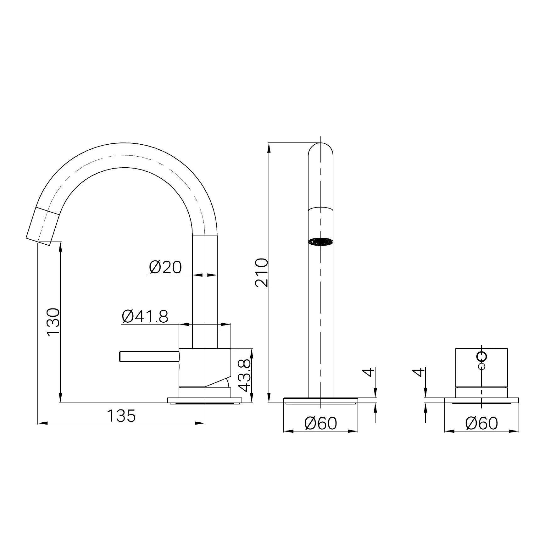 Mecca Hob Basin Mixer Set Arc Spout