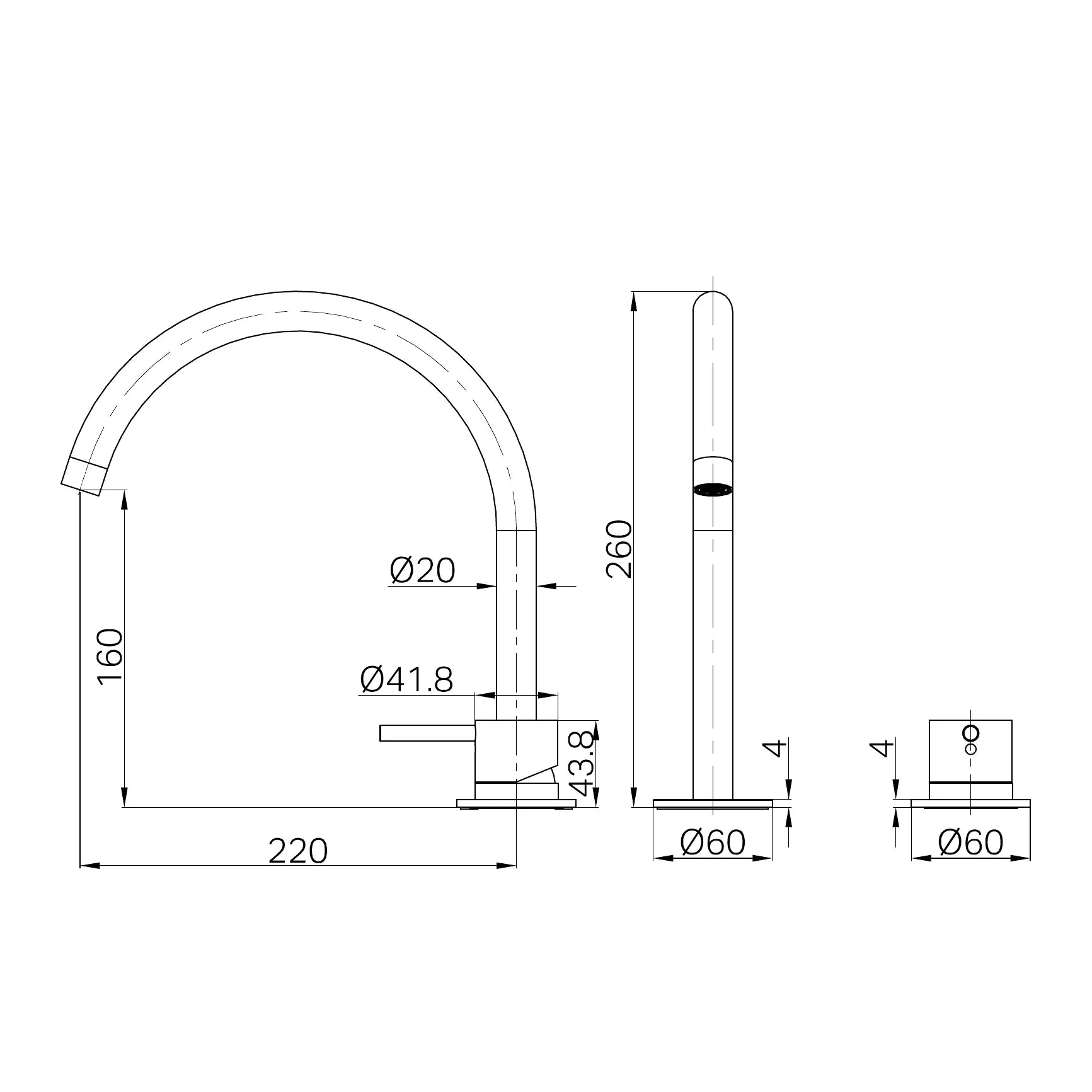 Mecca Hob Bath/Kitchen Mixer Set Arc Spout