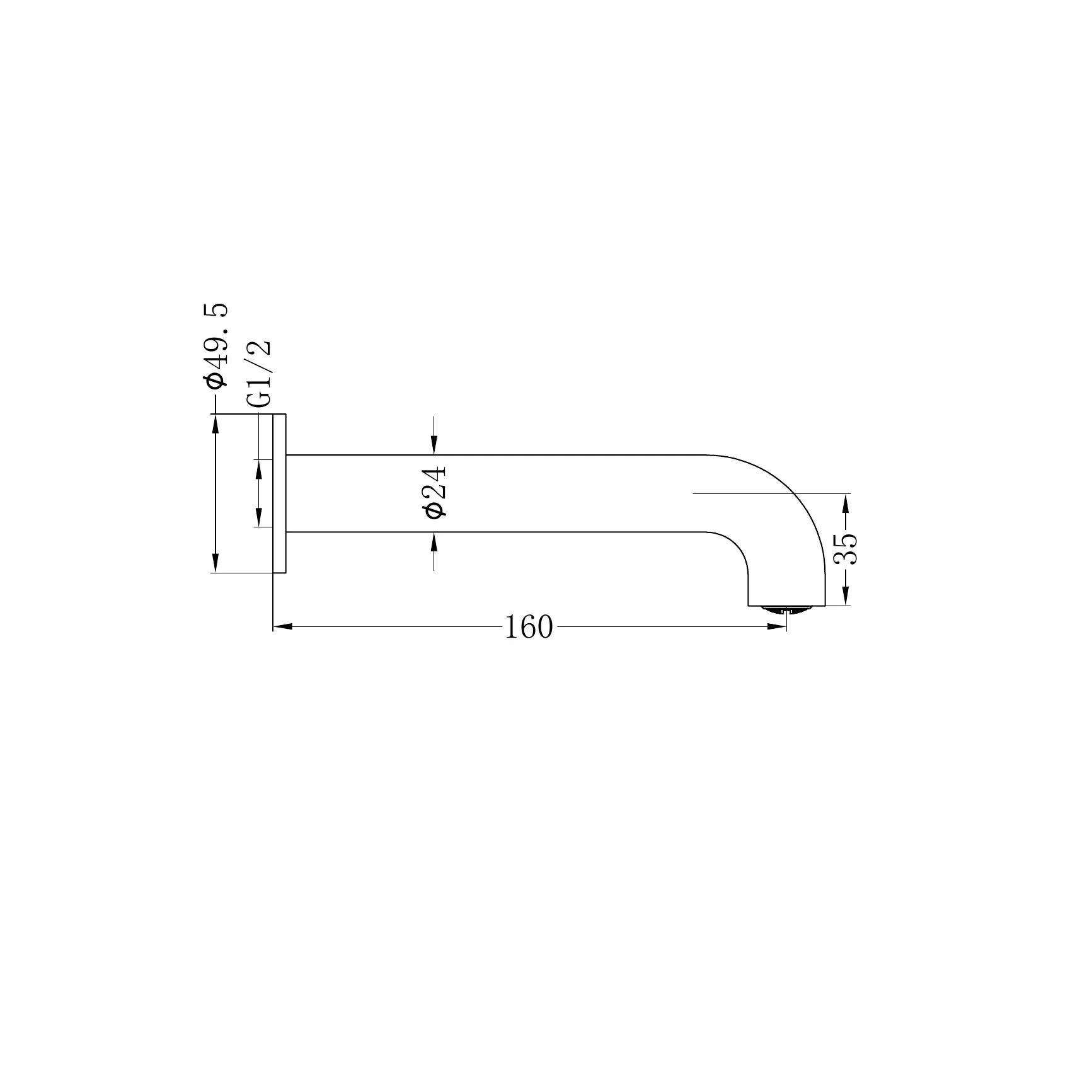 Mecca Basin/Bath Spout Only 160mm