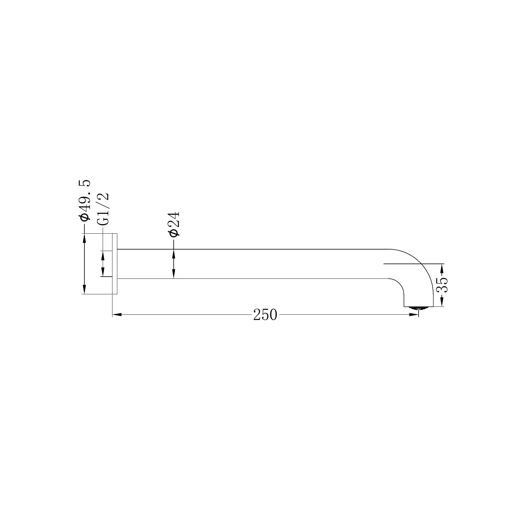 Mecca Basin/Bath Spout Only 250mm