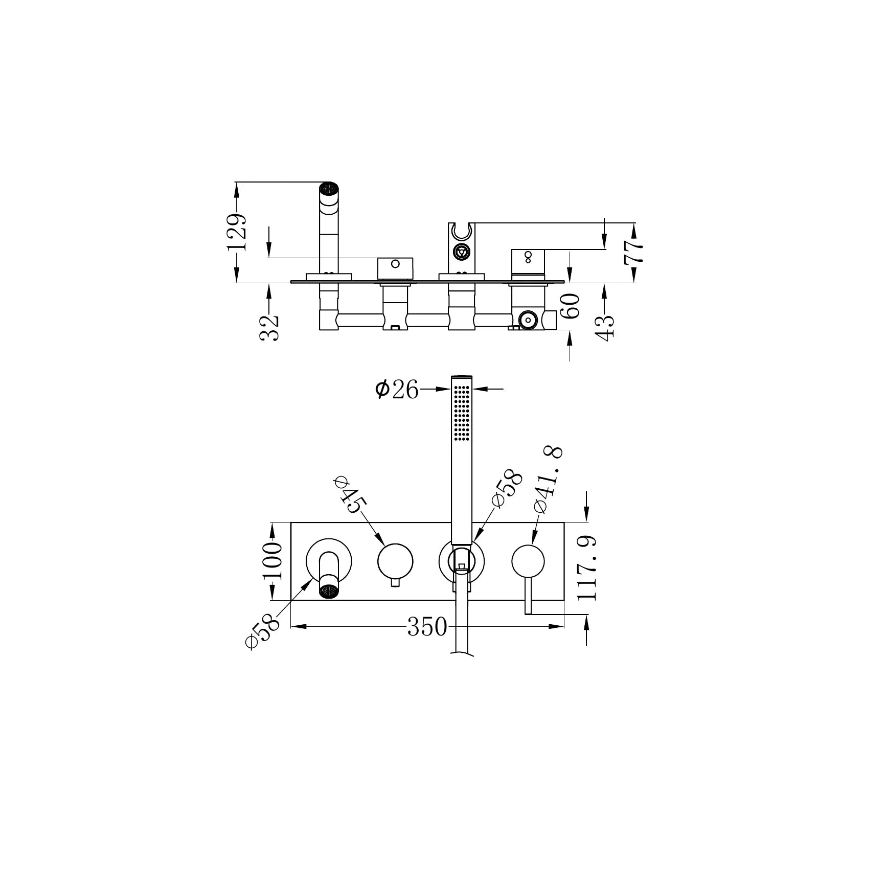 Mecca Wall Mount Bath Mixer With Hand Shower