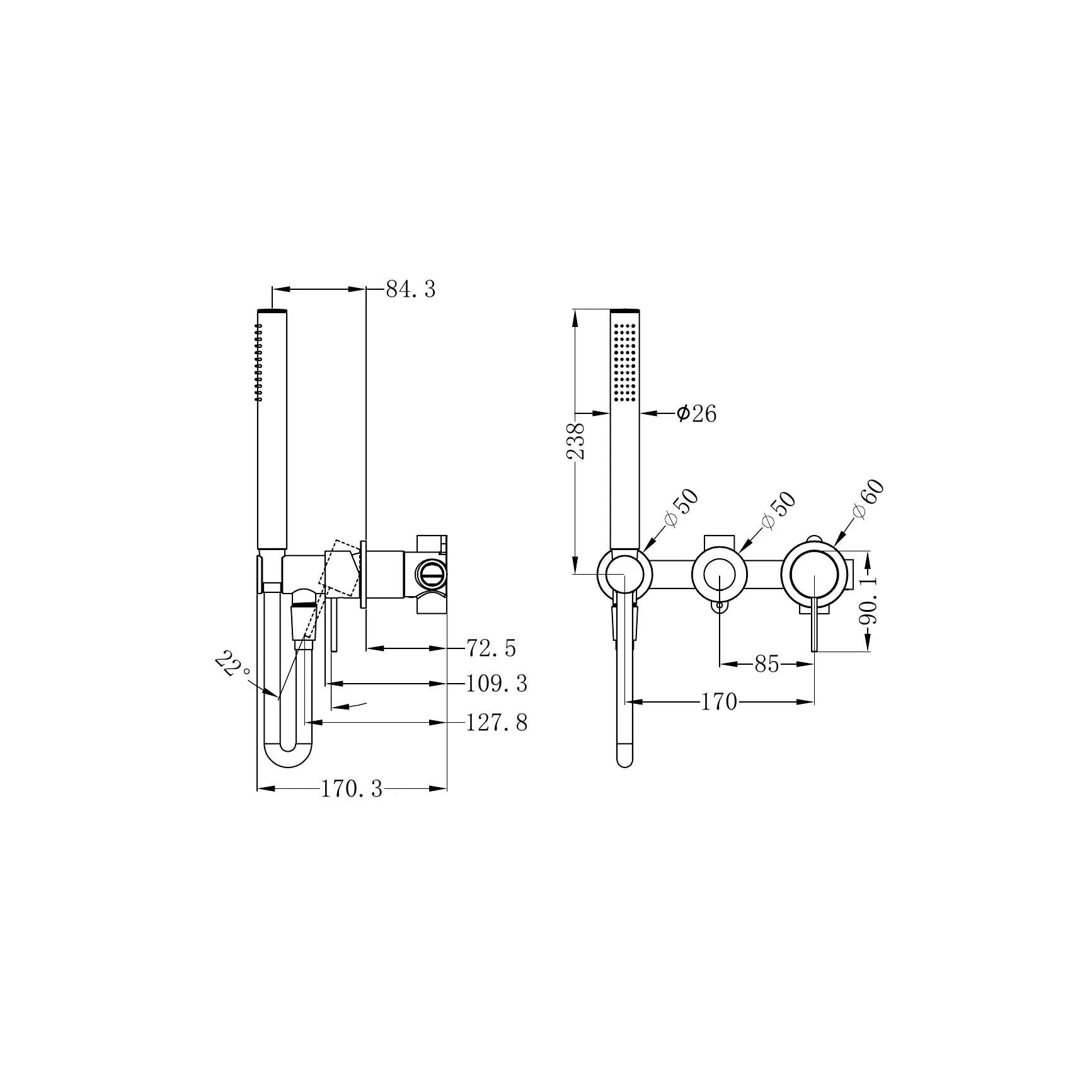 Mecca Shower Mixer With Diverter System Seperate Back Plate