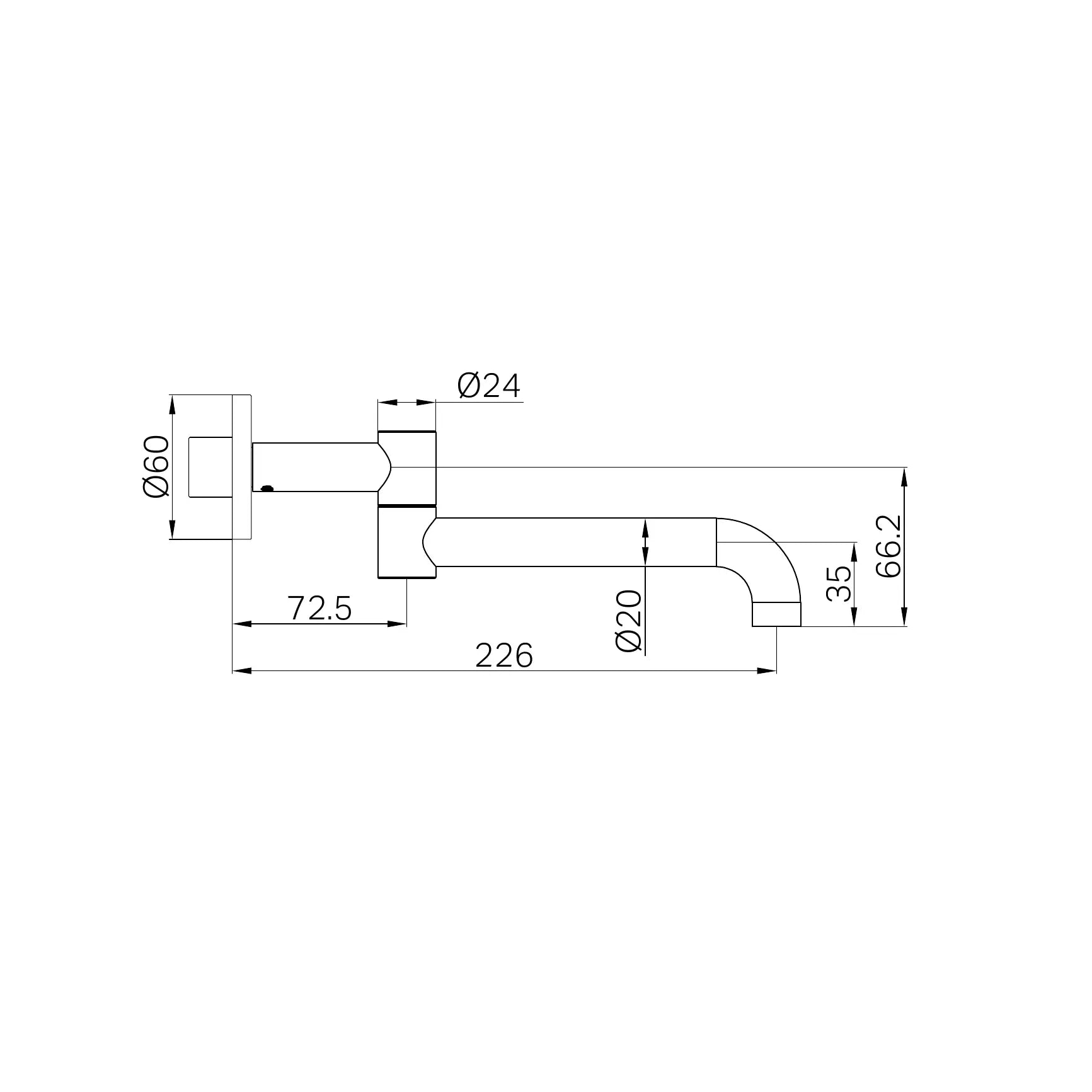 Mecca Wall Mounted Swivel Bath Spout Only 225mm