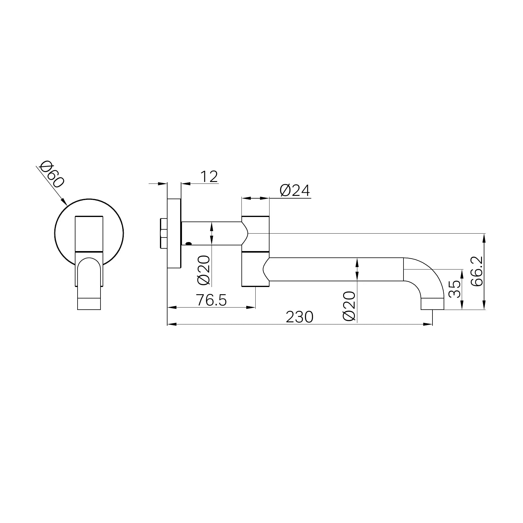 Mecca Wall Mounted Swivel Bath Spout Only 225mm II