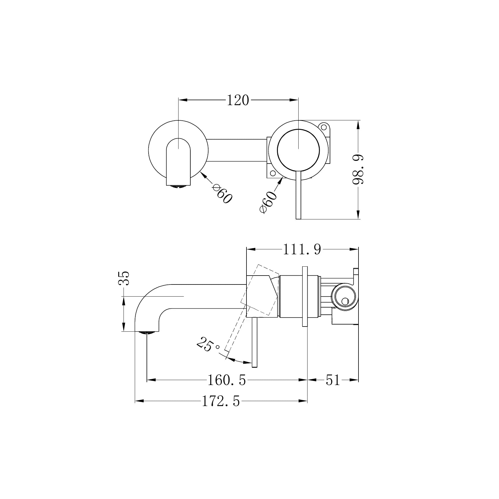 Mecca Wall Basin Mixer Separate Back Plate 160mm Spout