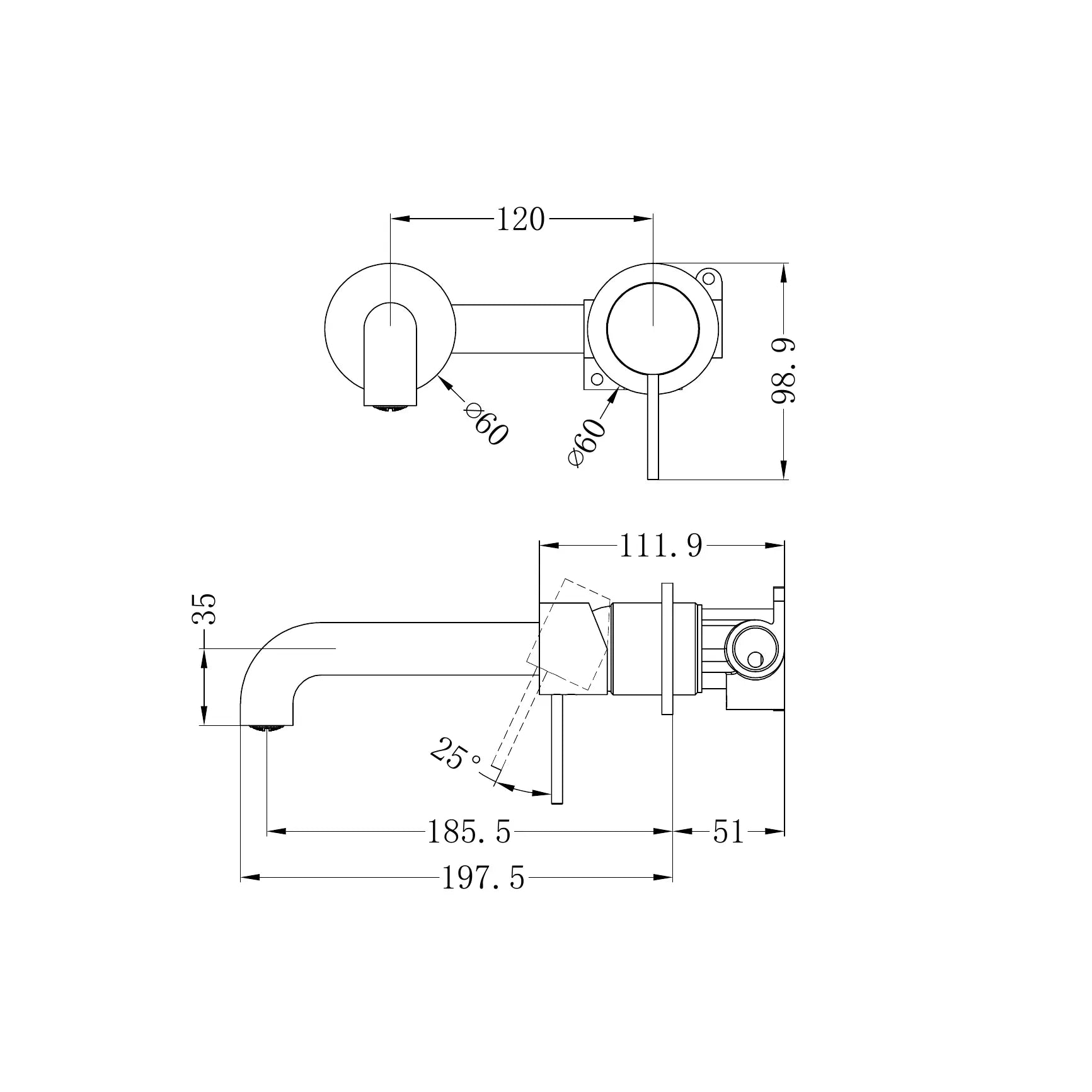 Mecca Wall Basin Mixer Separate Back Plate 185mm Spout