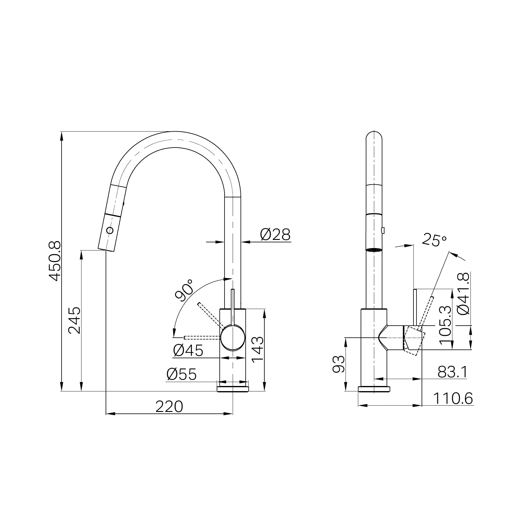 Mecca Pull Out Sink Mixer With Vegie Spray Function
