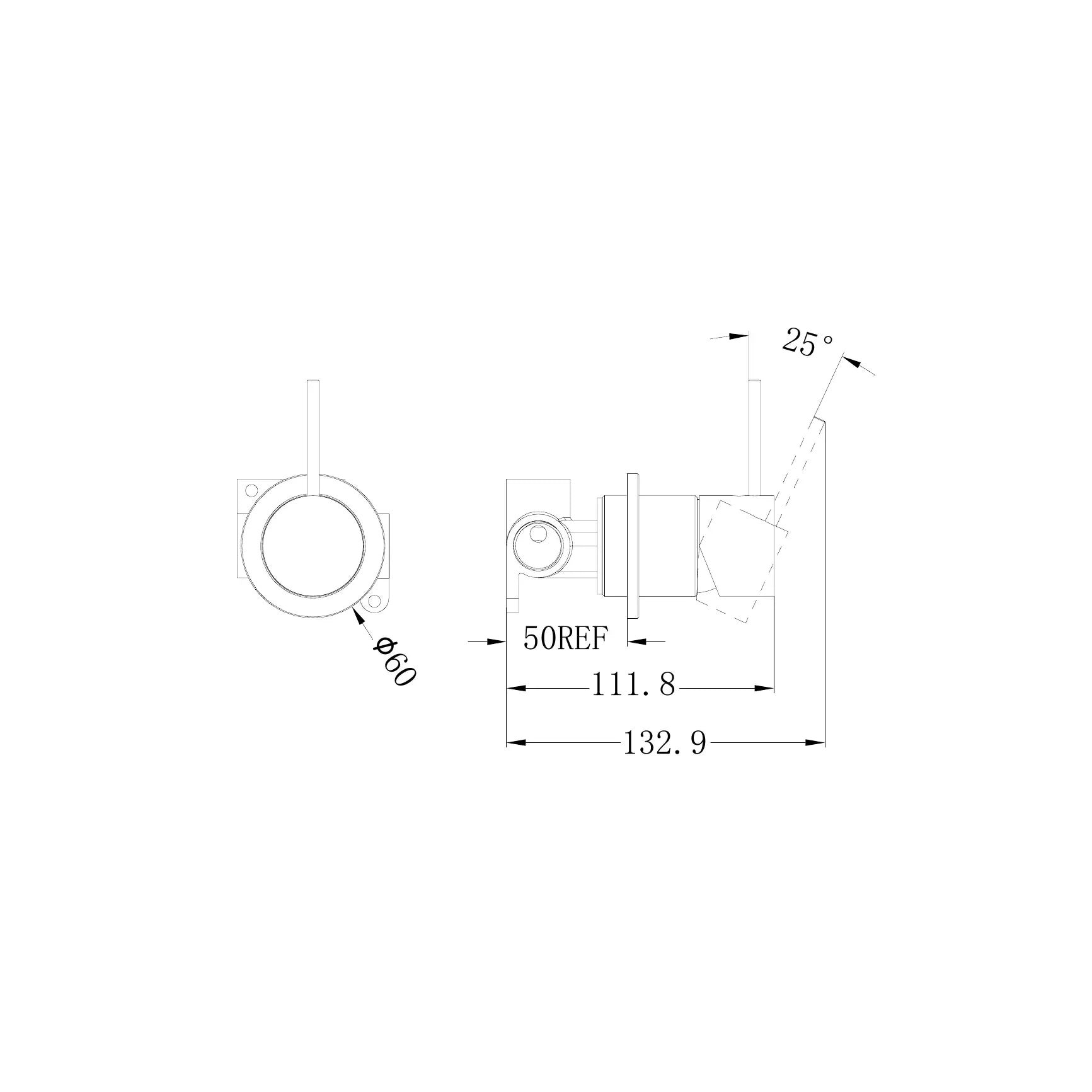 Mecca Shower Mixer With 60mm Plate Handle Up