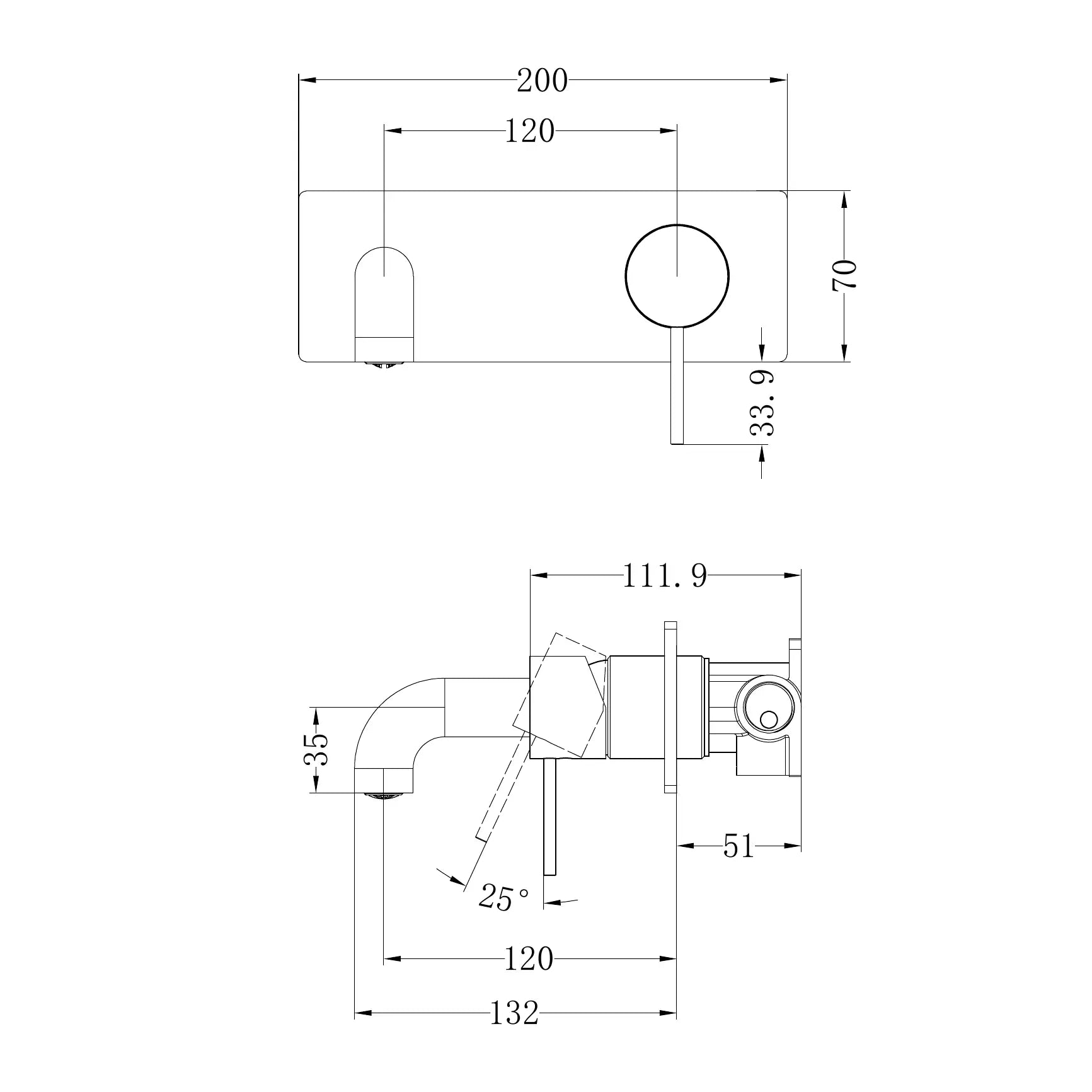 Mecca Wall Basin/Bath Mixer 120mm Trim Kit Only