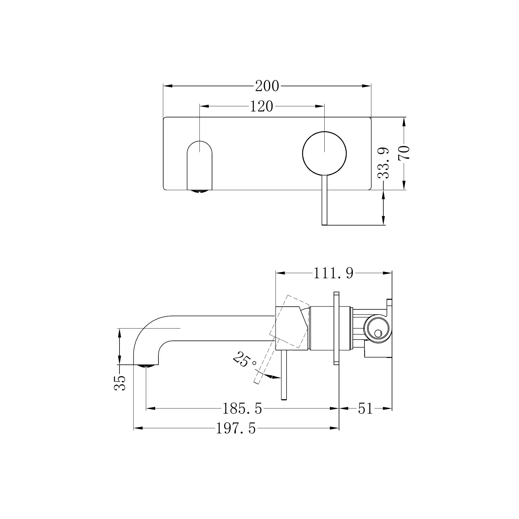 Mecca Wall Basin/Bath Mixer 185mm