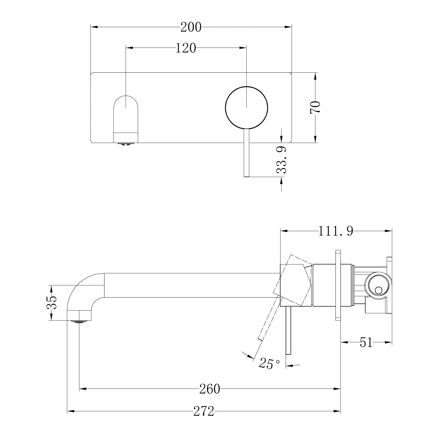 Mecca Wall Basin/Bath Mixer 260mm