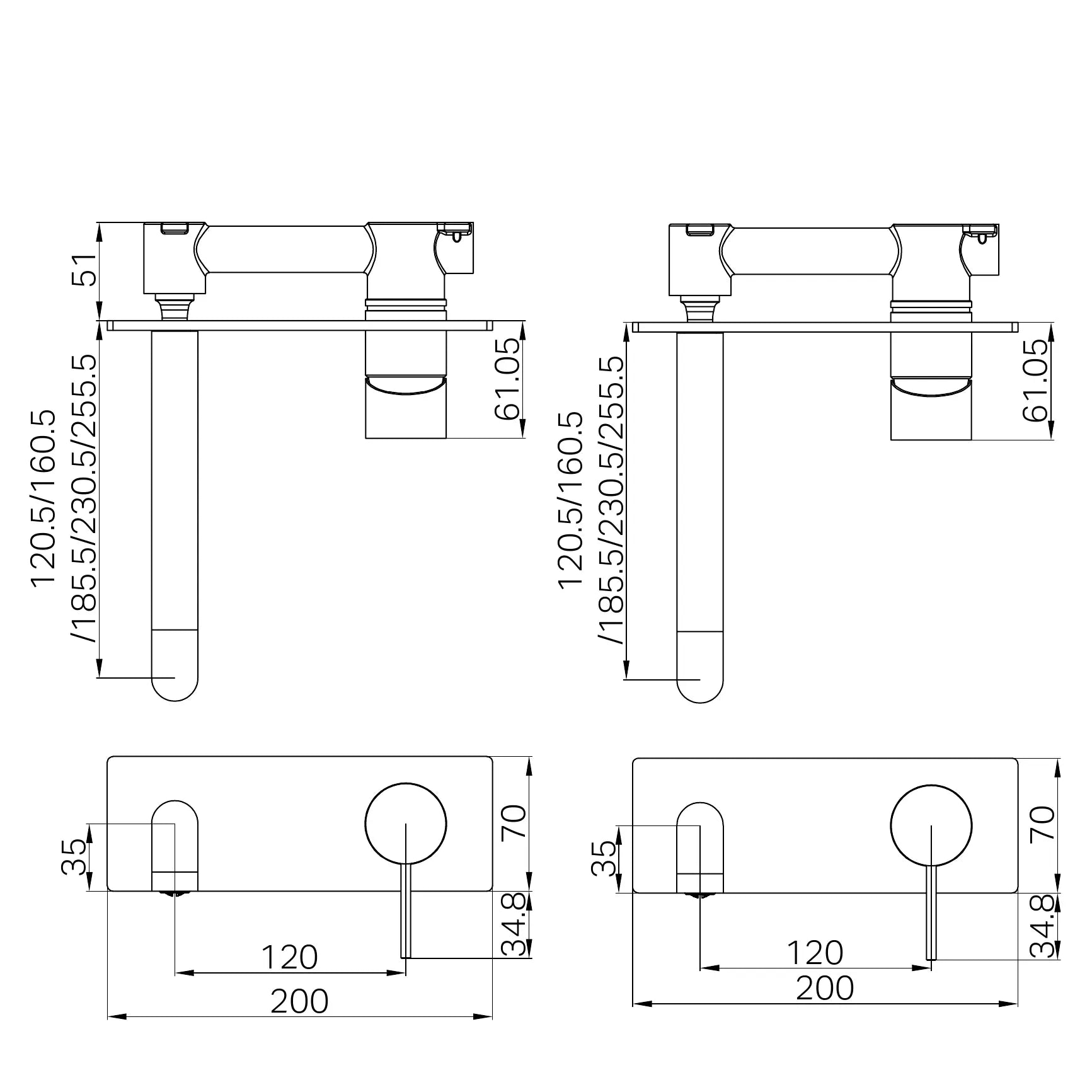 Mecca Wall Basin/Bath Mixer 230mm Trim Kit Only