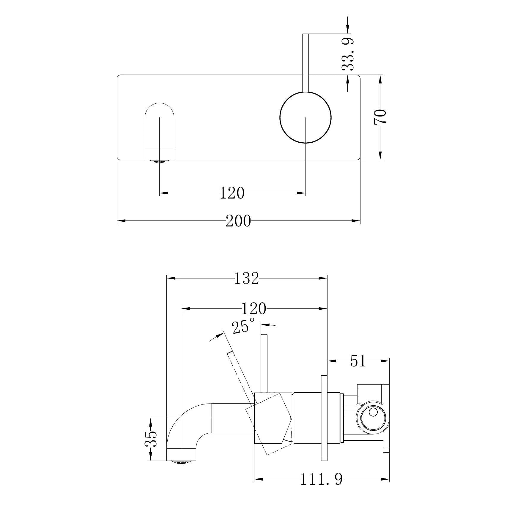 Mecca Wall Basin/Bath Mixer Handle Up 120mm Trim Kit Only