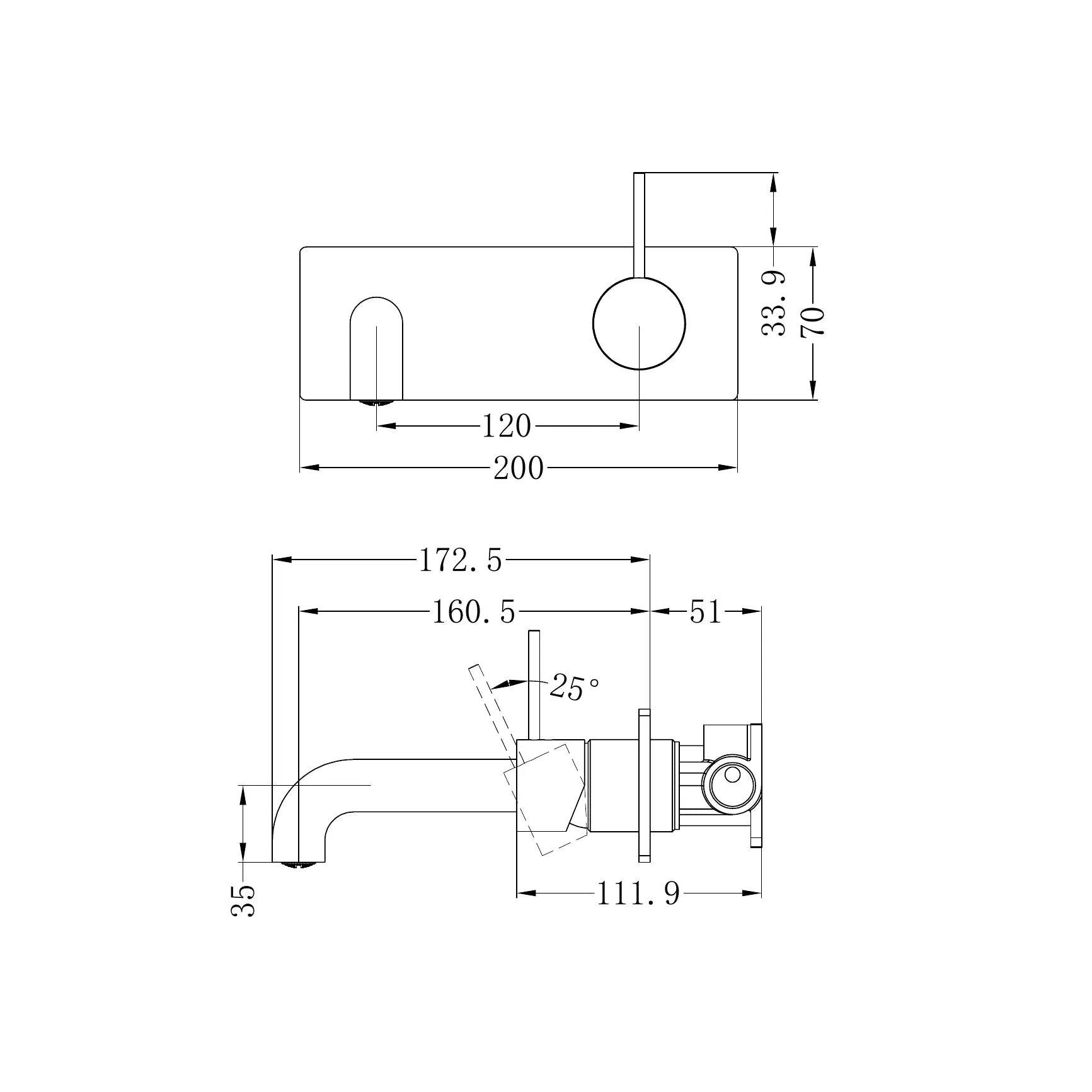 Mecca Wall Basin/Bath Mixer Handle Up 160mm