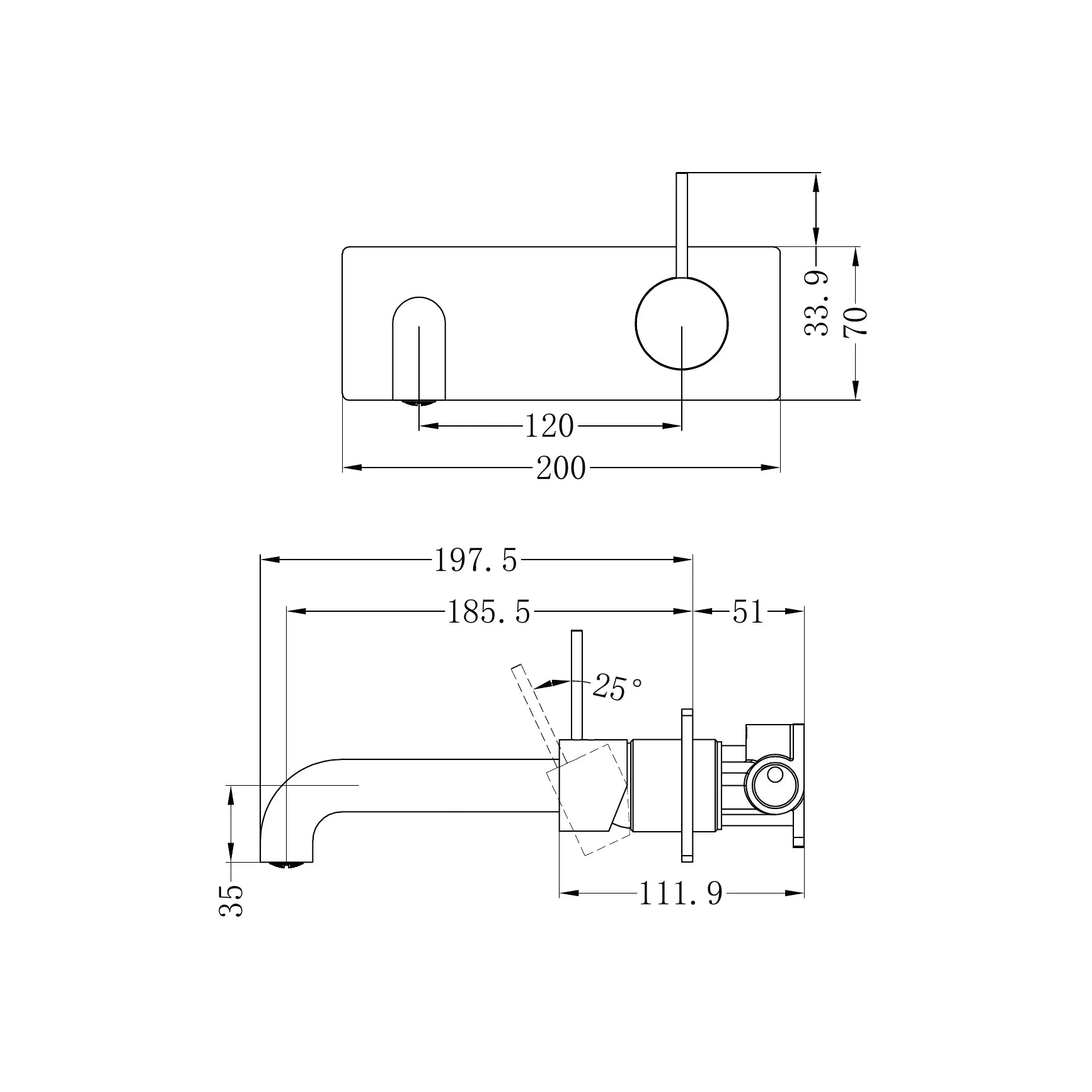 Mecca Wall Basin/Bath Mixer Handle Up 185mm