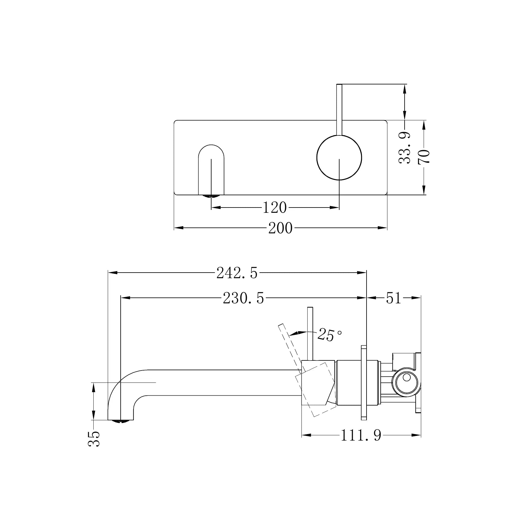 Mecca Wall Basin/Bath Mixer Handle Up 230mm