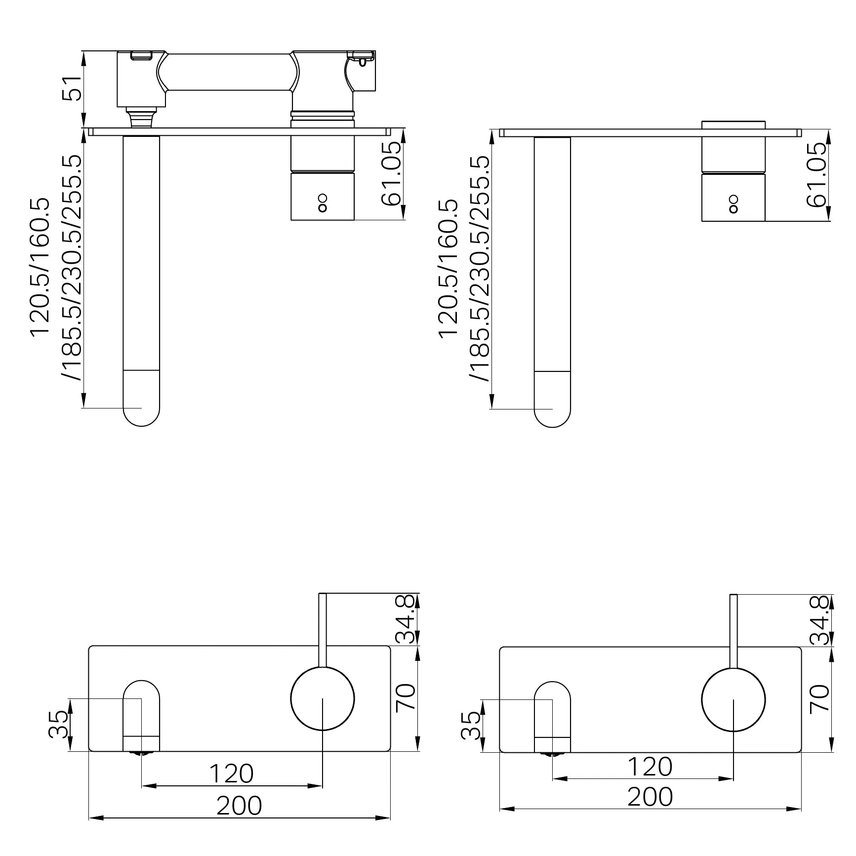 Mecca Wall Basin/Bath Mixer Handle Up 230mm Trim Kit Only