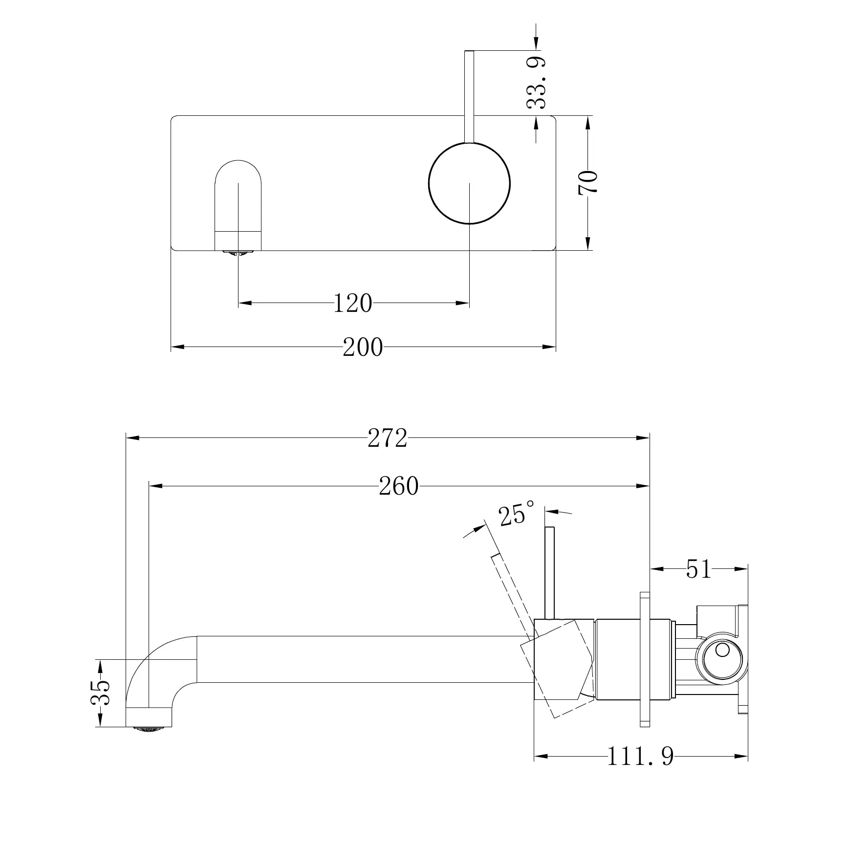 Mecca Wall Basin/Bath Mixer Handle Up 260mm Trim Kit Only