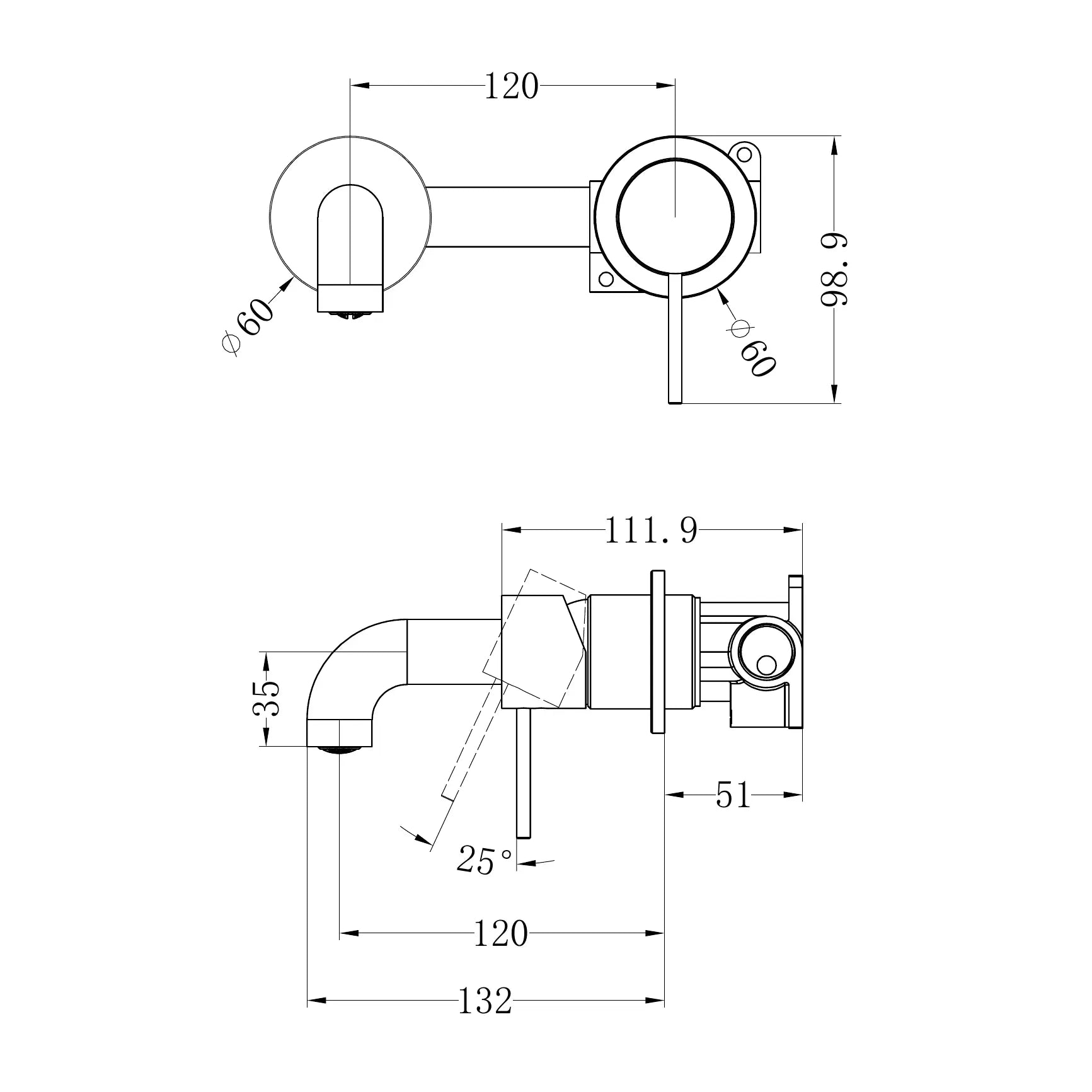 Mecca Wall Basin/Bath Mixer Separate Back Plate 120mm Trim Kit Only
