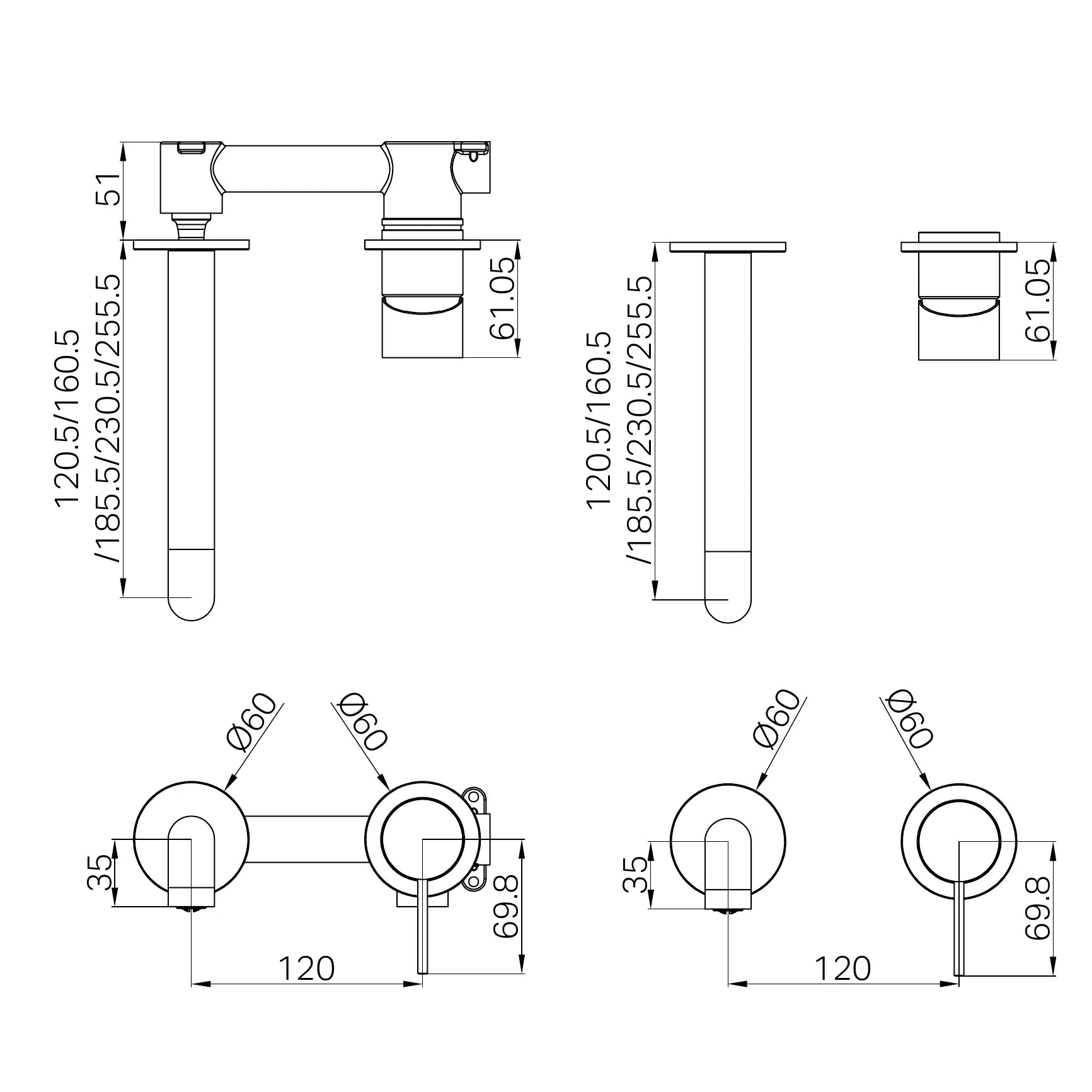 Mecca Wall Basin/Bath Mixer Separate Back Plate 185mm Trim Kit Only