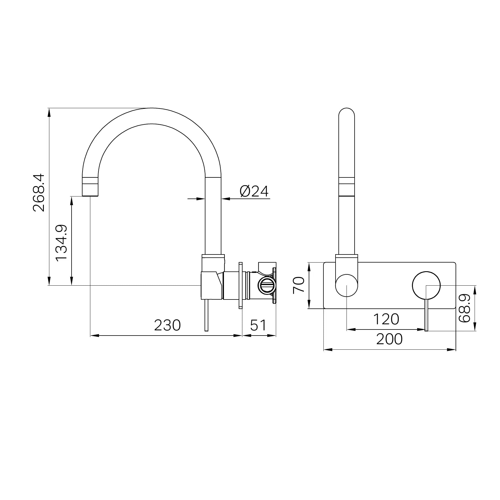 Mecca Wall Basin/Bath Mixer Swivel Spout