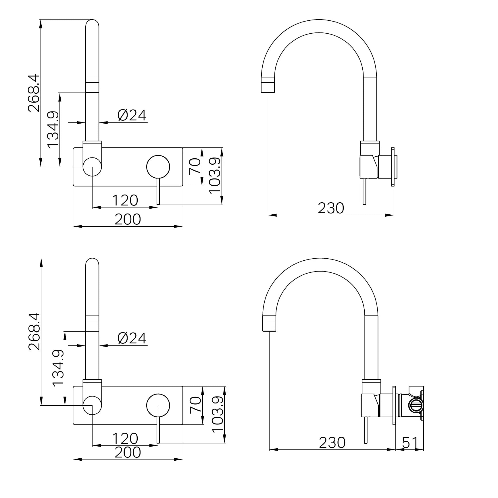 Mecca Wall Basin/Bath Mixer Swivel Spout Trim Kit Only